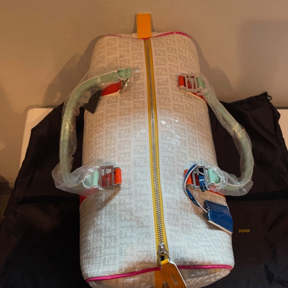 SOLD Fendi Ivory Grey Sequin Multicolour Patent Detail Boston Bag (New) - Picture 9 of 15